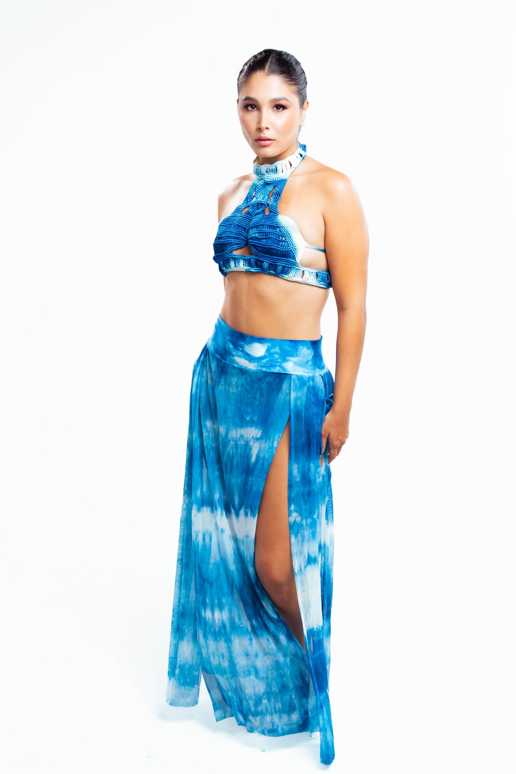 Wide Band Cover Skirt - Ocean Blue Ivory
