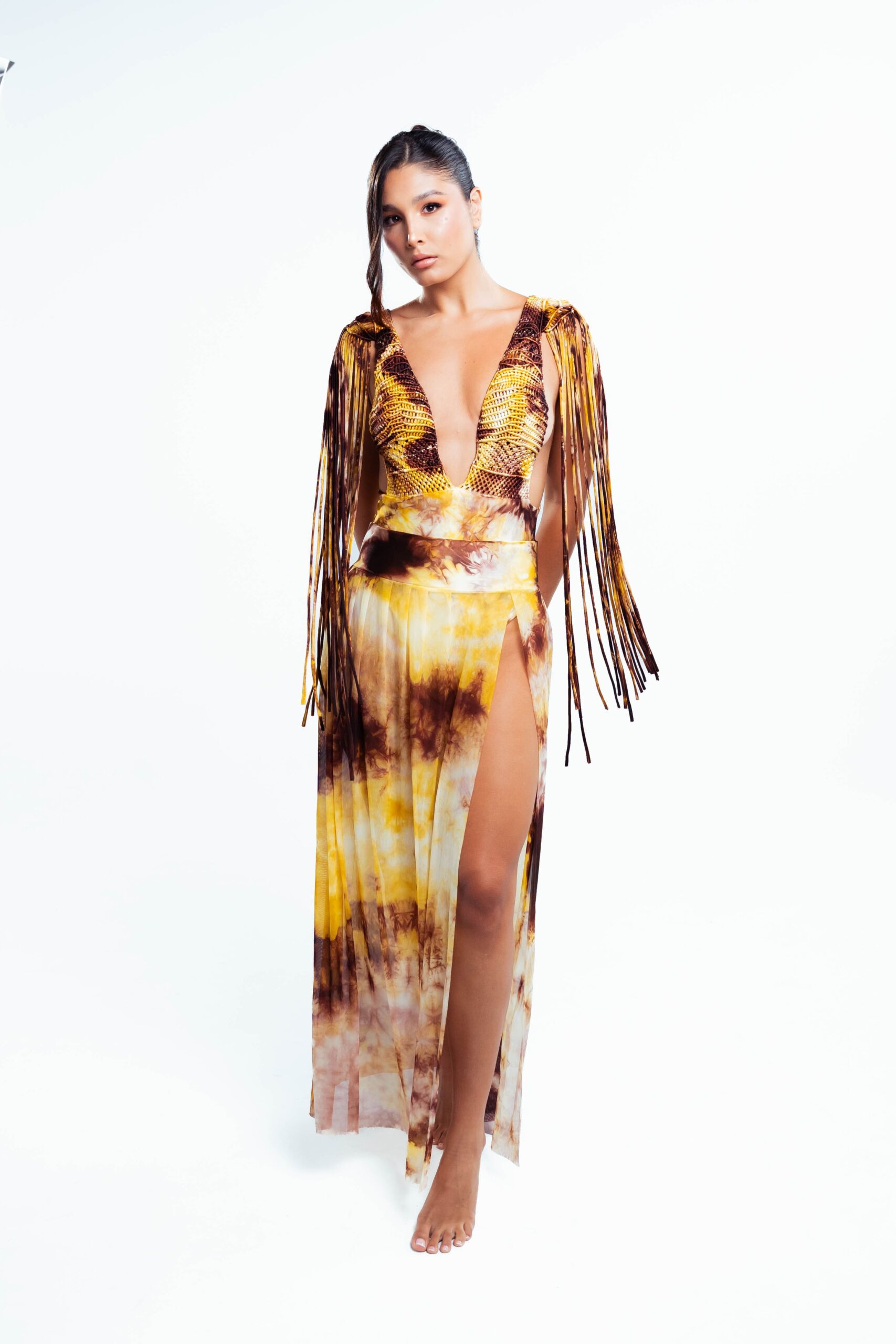 Wide Band Cover Skirt - Yellow Brown