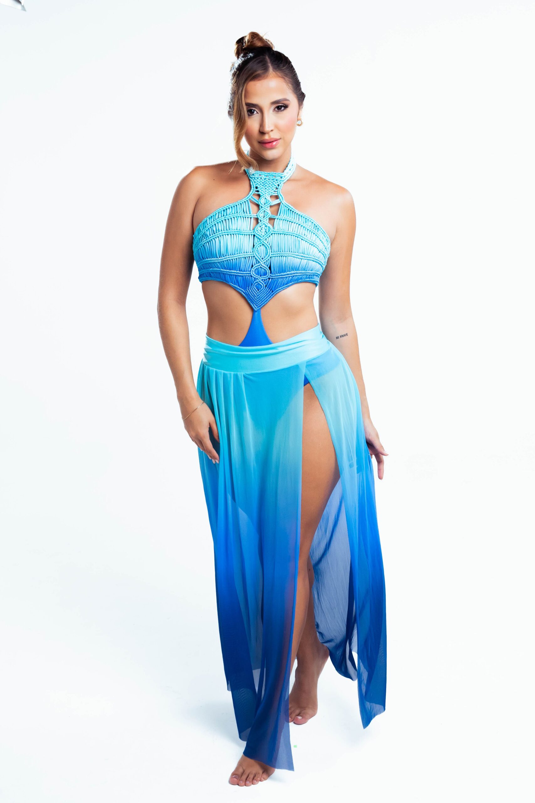 Wide Band Cover Skirt - Baby Blue / Blue