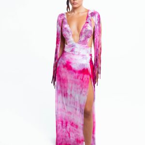 Wide Band Cover Skirt - Purple Pink Ivory