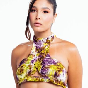 Aura  Crop Top - Purple White Brown Pistachio