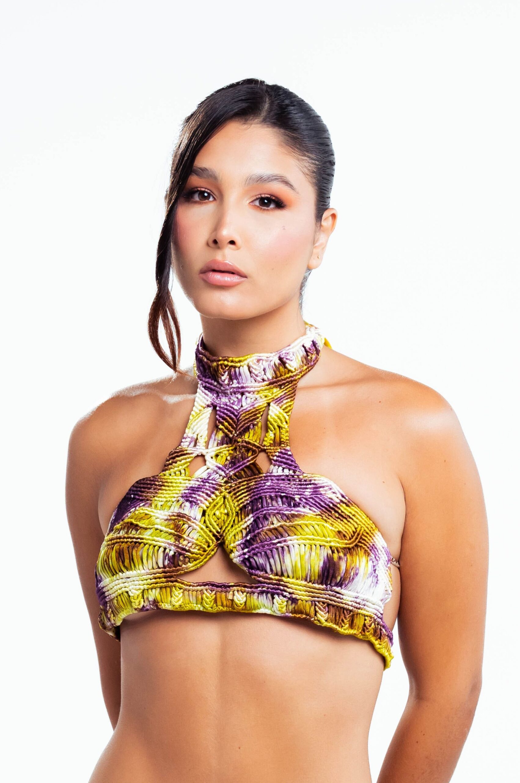 Aura  Crop Top - Purple White Brown Pistachio