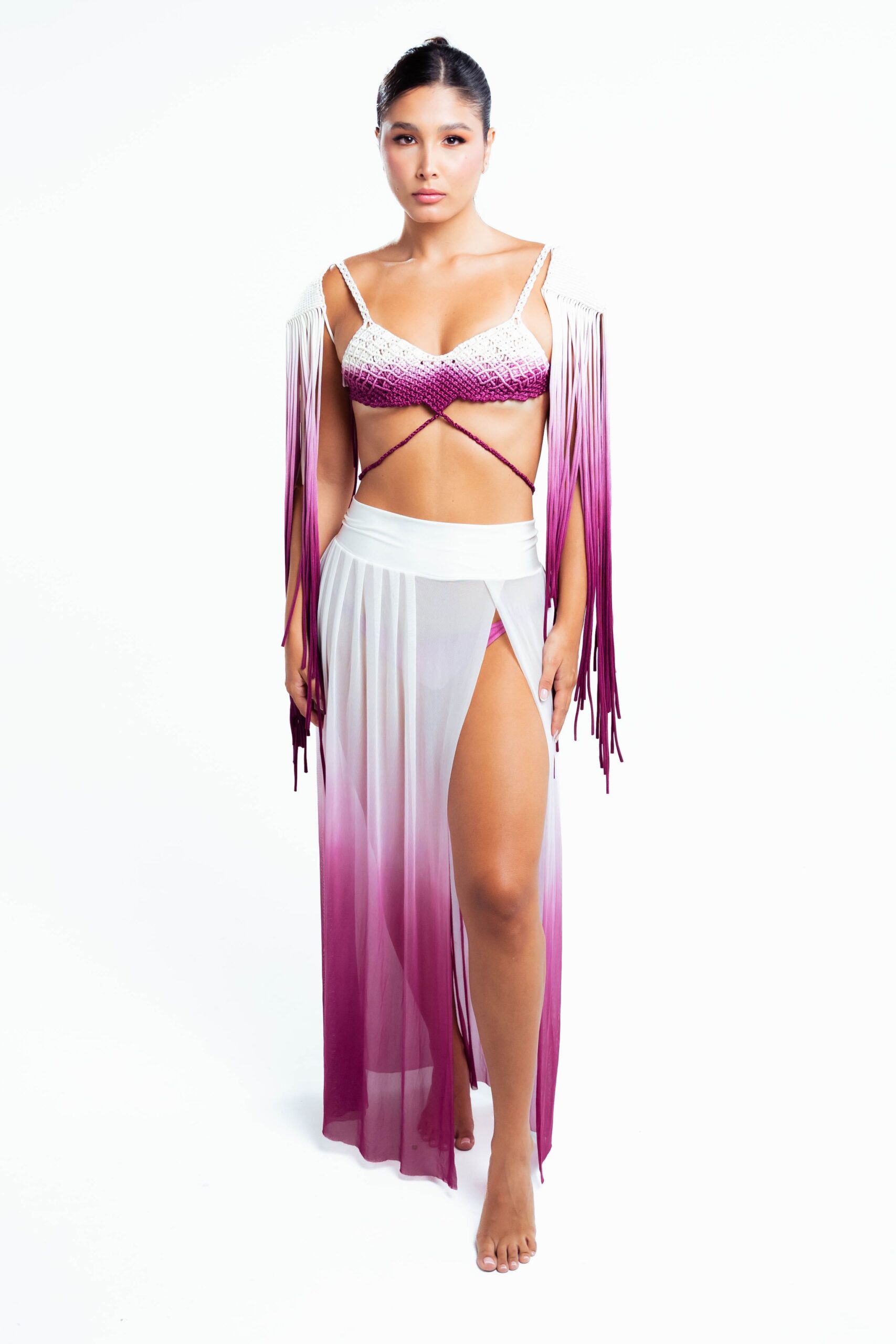 Wide Band Cover Skirt - White Purple